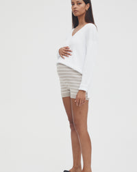 Overbump Stretchy Rib Maternity Shorts (Taupe) 7