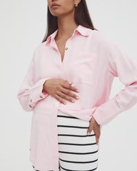 Maternity Linen Shirt (Pink) 4