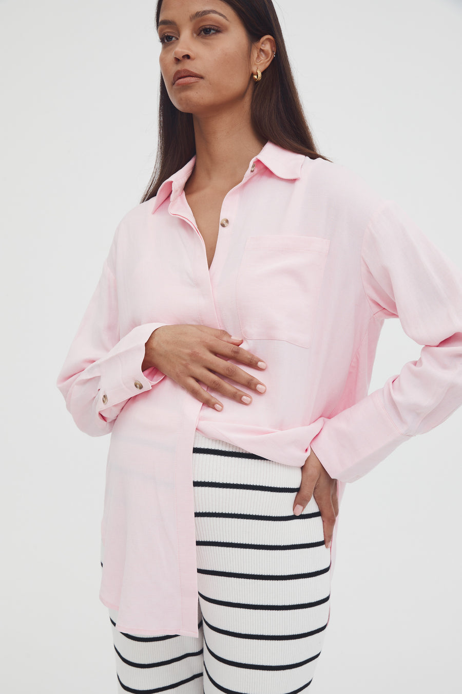 Maternity Linen Shirt (Pink) 4