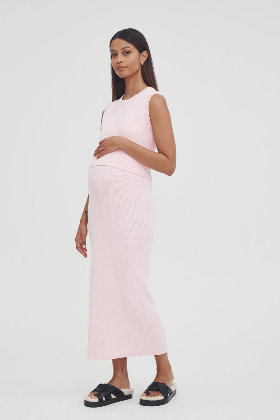 Maternity Rib Maxi Skirt (Pink) 1