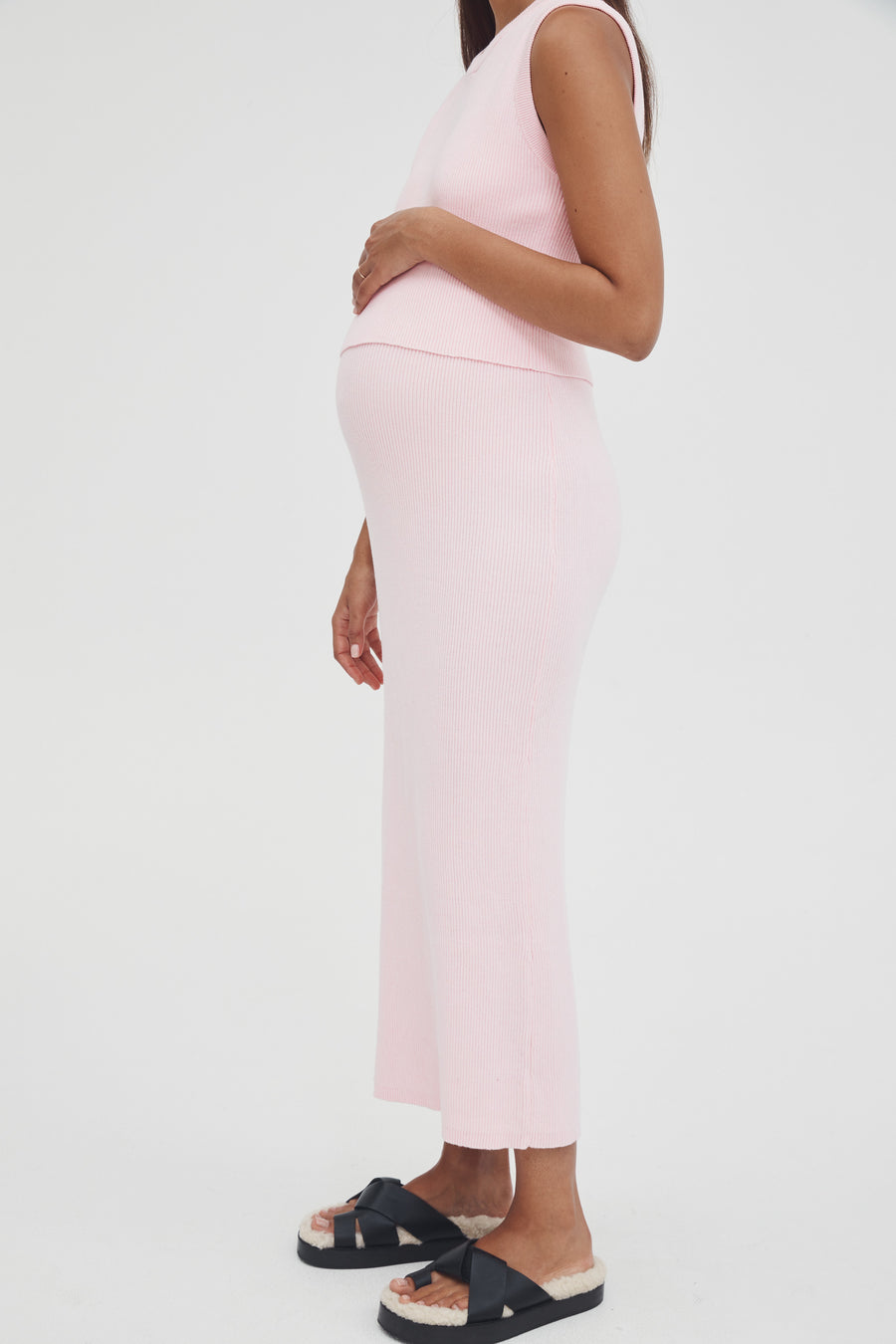 Maternity Rib Maxi Skirt (Pink) 3