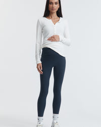 Premium Ribbed Maternity Henley Top (White) 1