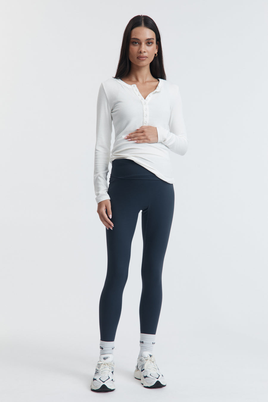 Premium Ribbed Maternity Henley Top (White) 1