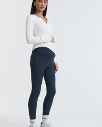 Premium Ribbed Maternity Henley Top (White) 3