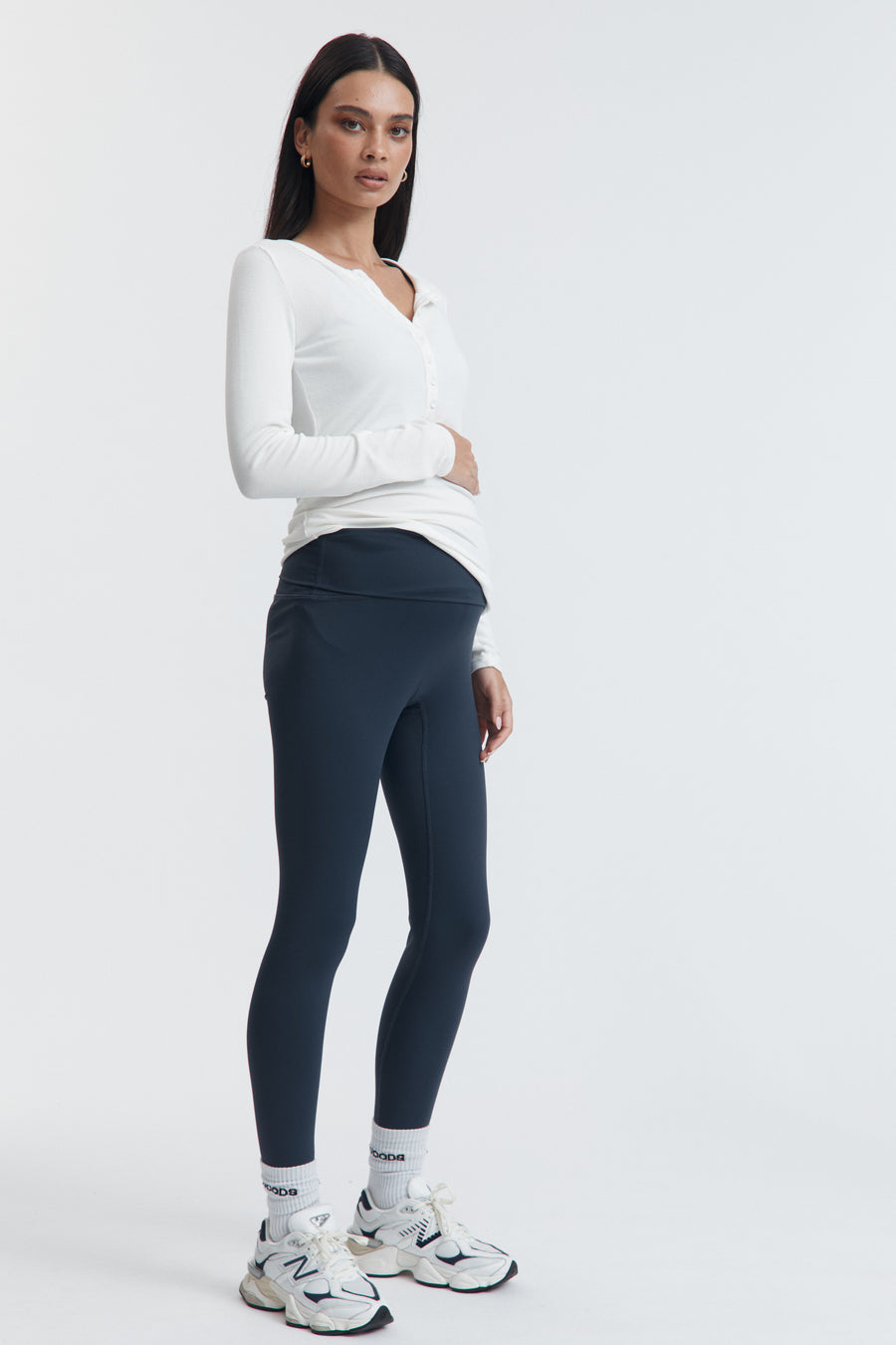 Premium Ribbed Maternity Henley Top (White) 3