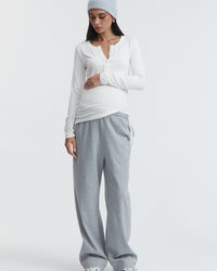 Premium Ribbed Maternity Henley Top (White) 4