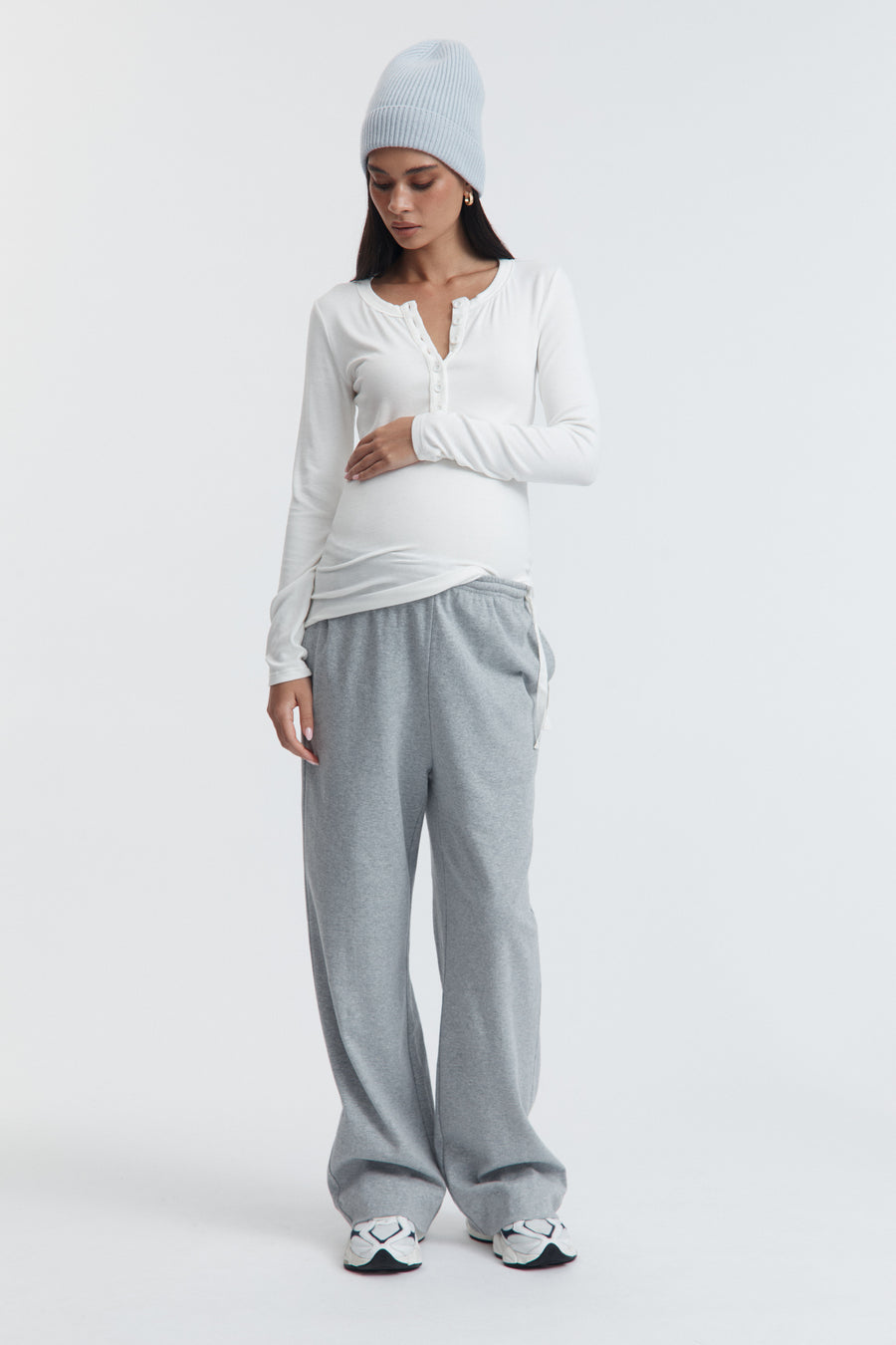 Premium Ribbed Maternity Henley Top (White) 4