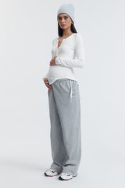 Premium Ribbed Maternity Henley Top (White) 5