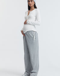 Premium Ribbed Maternity Henley Top (White) 5