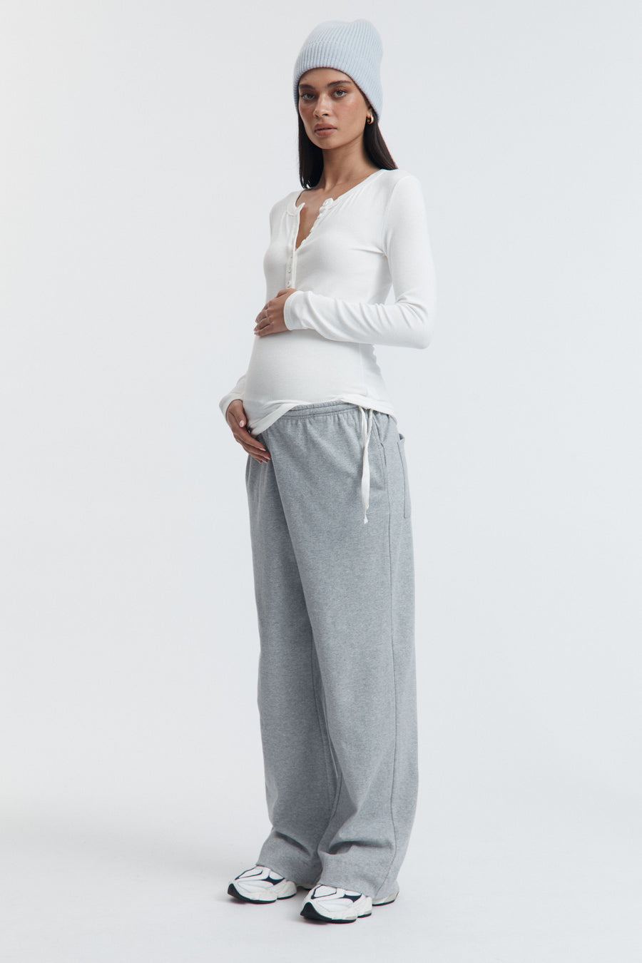 Premium Ribbed Maternity Henley Top (White) 5