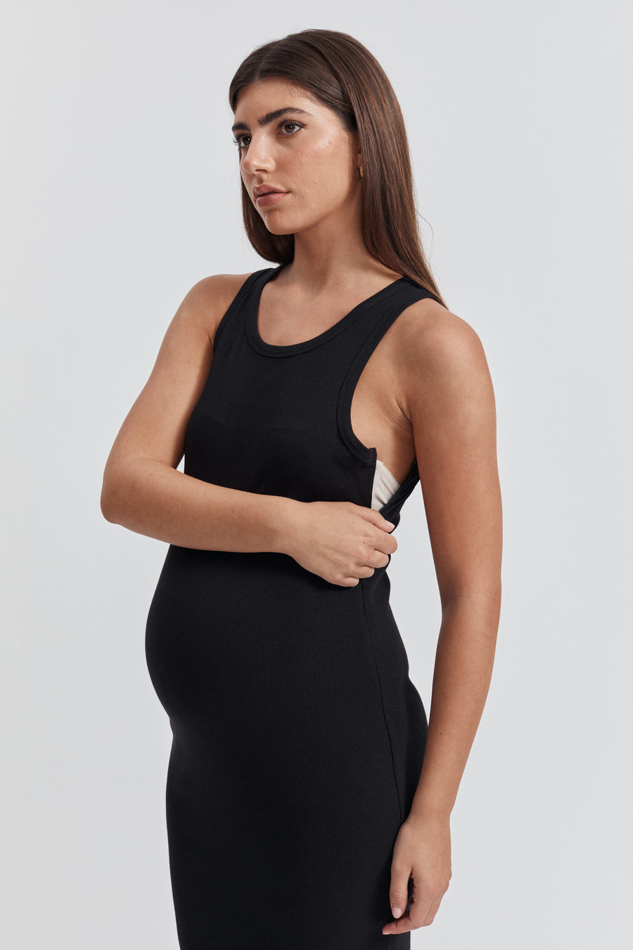 Stylish Maternity Rib Dress (Black) 7