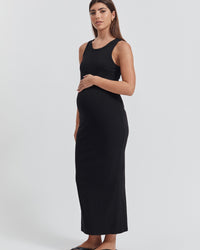 Stylish Maternity Rib Dress (Black) 1
