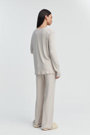 Ribbed Cotton Maternity Henley PJ Top (Dune) 5