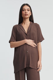 Ribbed Cotton Maternity Shirt (Chocolate) 2