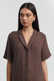 Ribbed Cotton Maternity Shirt (Chocolate) 4