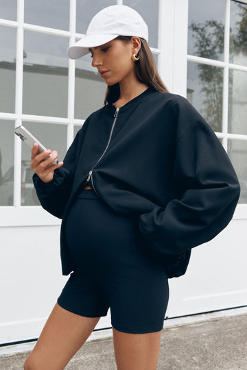Ribbed Maternity Bike Shorts (Black) 1
