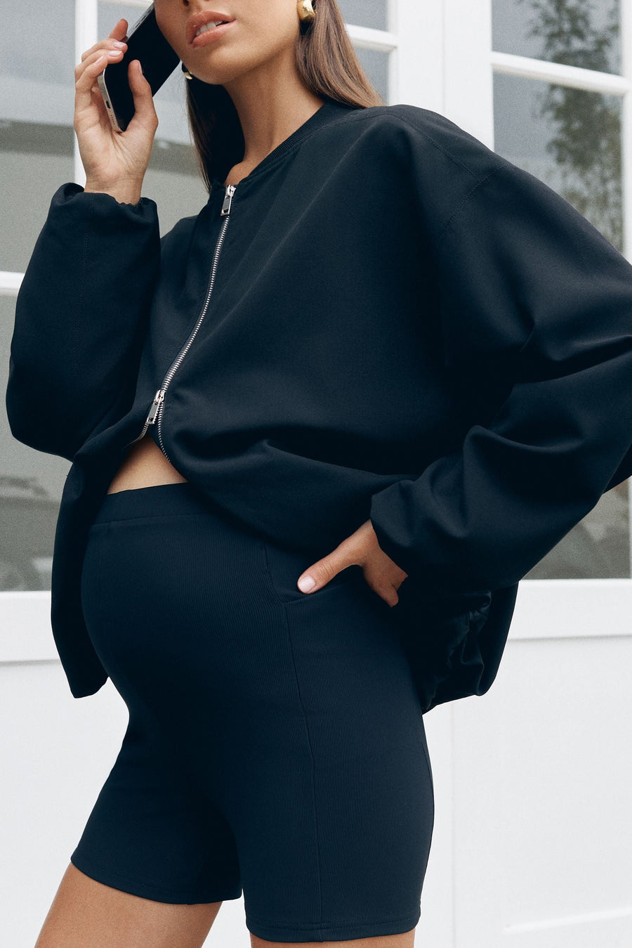 Ribbed Maternity Bike Shorts (Black) 5