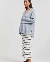 Ribbed Maternity Maxi Skirt (Stripe) 3