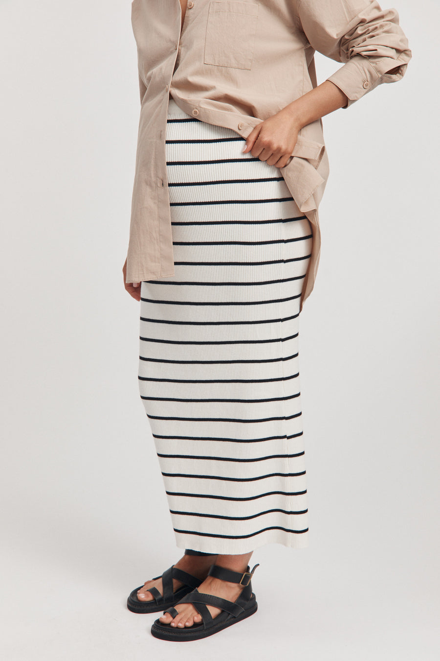 Ribbed Maternity Maxi Skirt (Stripe) 6