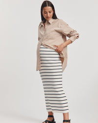 Ribbed Maternity Maxi Skirt (Stripe) 7