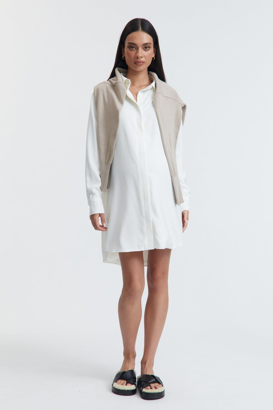 Satin Maternity Shirtdress (Ivory) 1