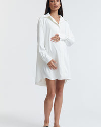 Satin Maternity Shirtdress (Ivory) 2