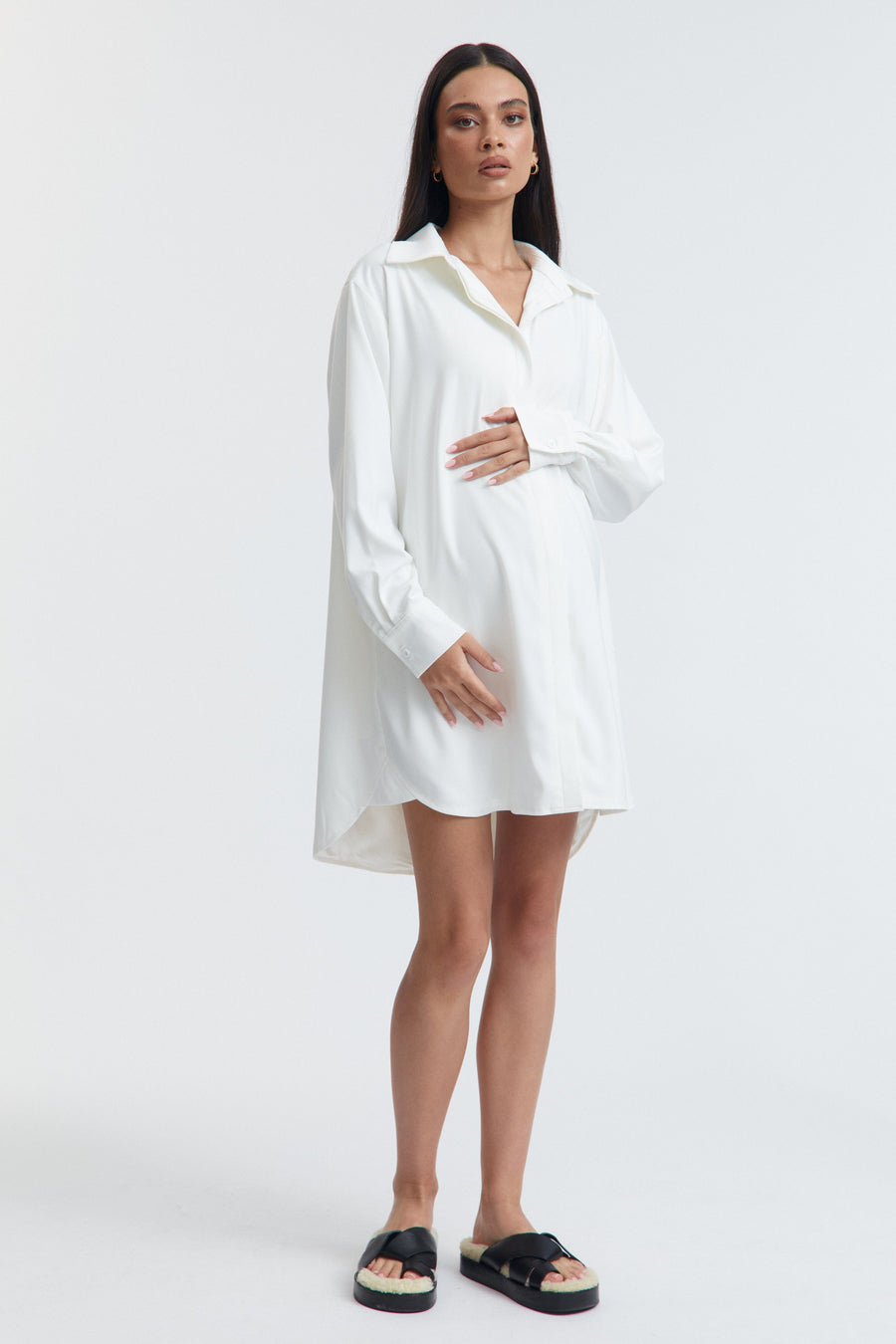 Satin Maternity Shirtdress (Ivory) 2