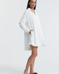 Satin Maternity Shirtdress (Ivory) 4