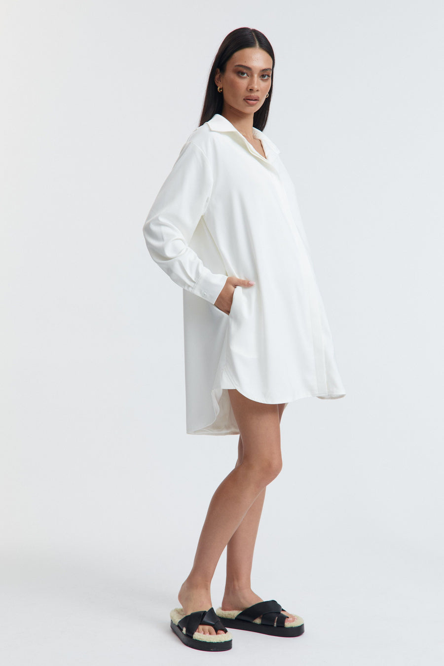 Satin Maternity Shirtdress (Ivory) 4
