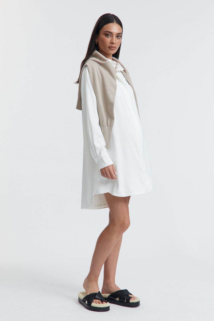Satin Maternity Shirtdress (Ivory) 5