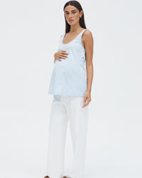Low Rise Maternity Rib Cotton Pants (White) 2