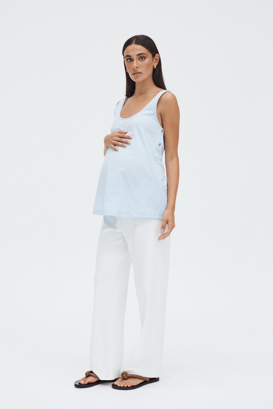 Low Rise Maternity Rib Cotton Pants (White) 2