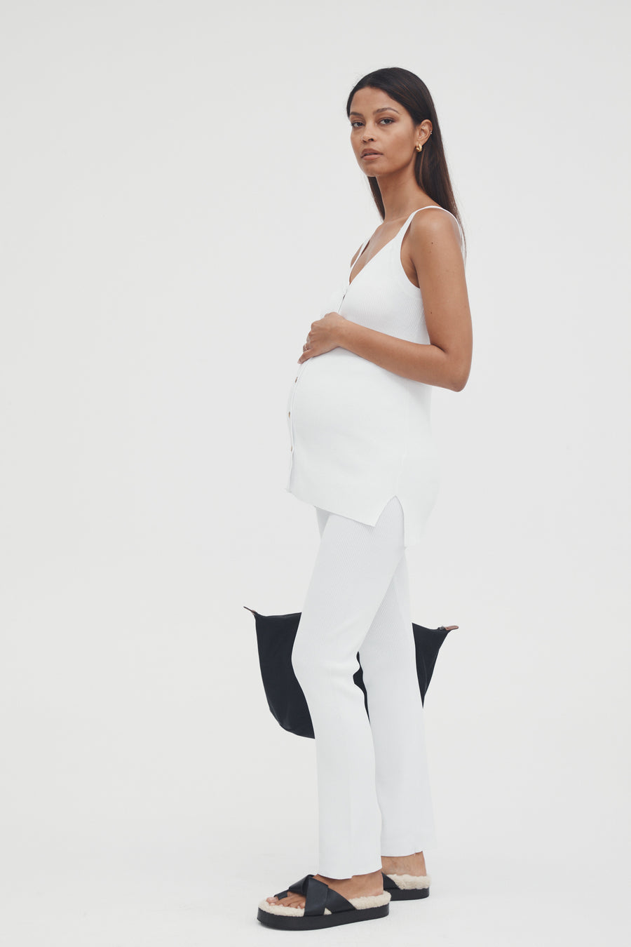 Maternity Rib Pant (White) 5