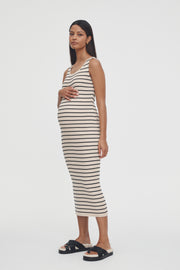 Stretchy Rib Knit Maternity Dress (Stripe) 1