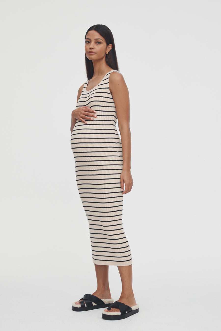 Stretchy Rib Knit Maternity Dress (Stripe) 1