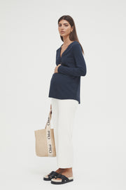 Maternity Ribbed Henley Long Sleeve Top (Navy) 4