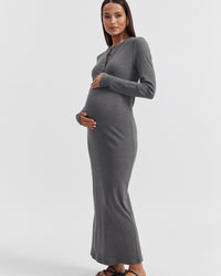 Ribbed Maternity Maxi Dress (Charcoal) 2