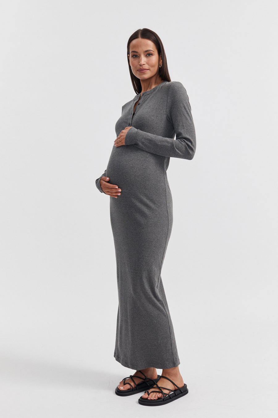 Ribbed Maternity Maxi Dress (Charcoal) 2