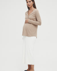 Maternity Ribbed Henley Long Sleeve Top (Mocha) 3