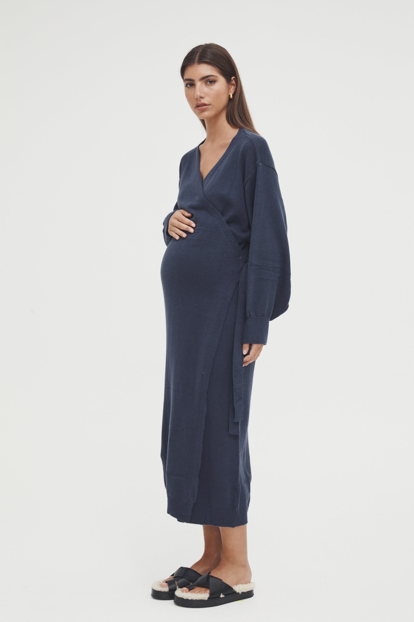 Navy Maternity Wrap Dress 1