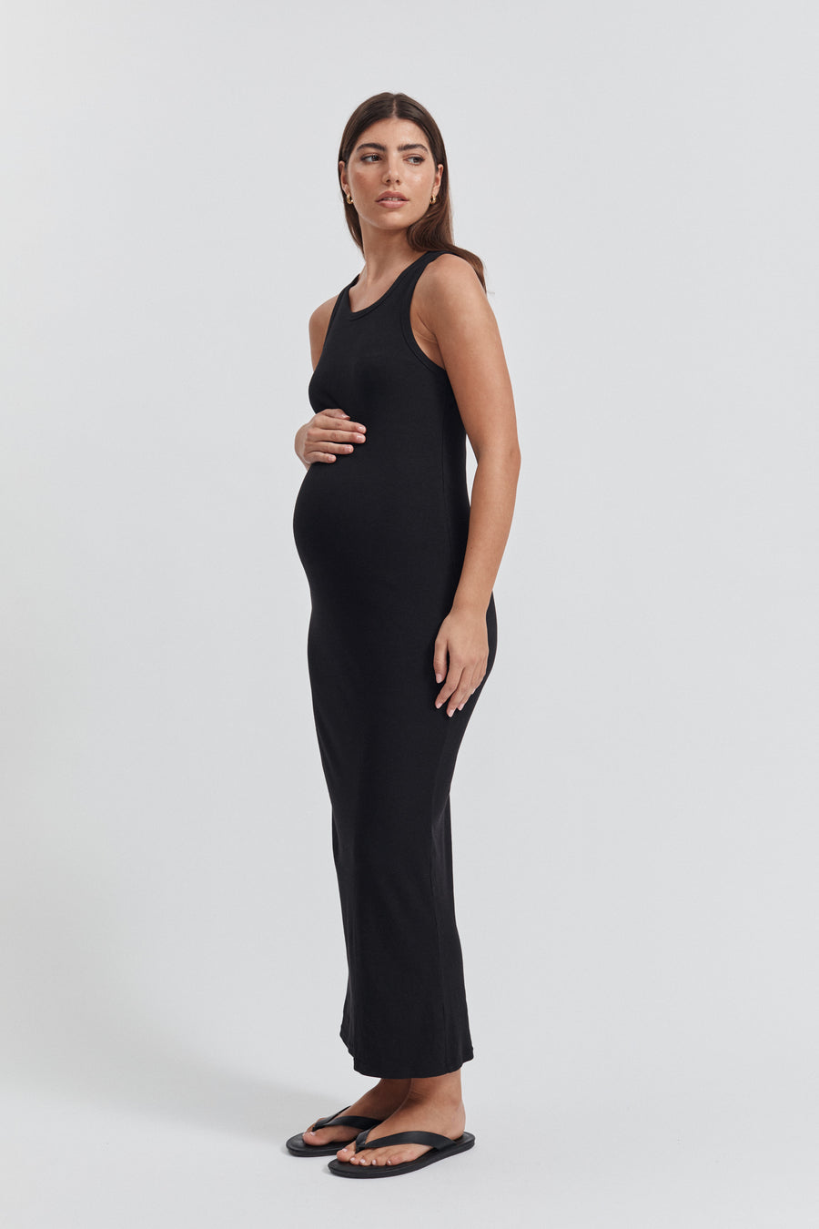 Stylish Maternity Rib Dress (Black) 3