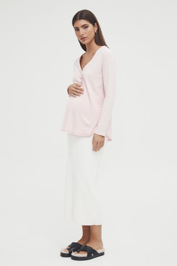 Maternity Ribbed Henley Long Sleeve Top (Pink) 1