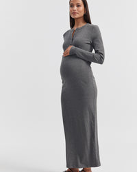 Ribbed Maternity Maxi Dress (Charcoal) 6