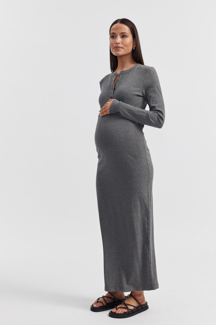 Ribbed Maternity Maxi Dress (Charcoal) 6