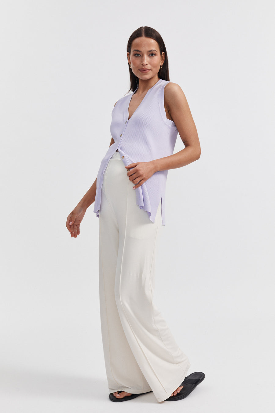 Maternity V Neck Rib Tank (Lavender) 8