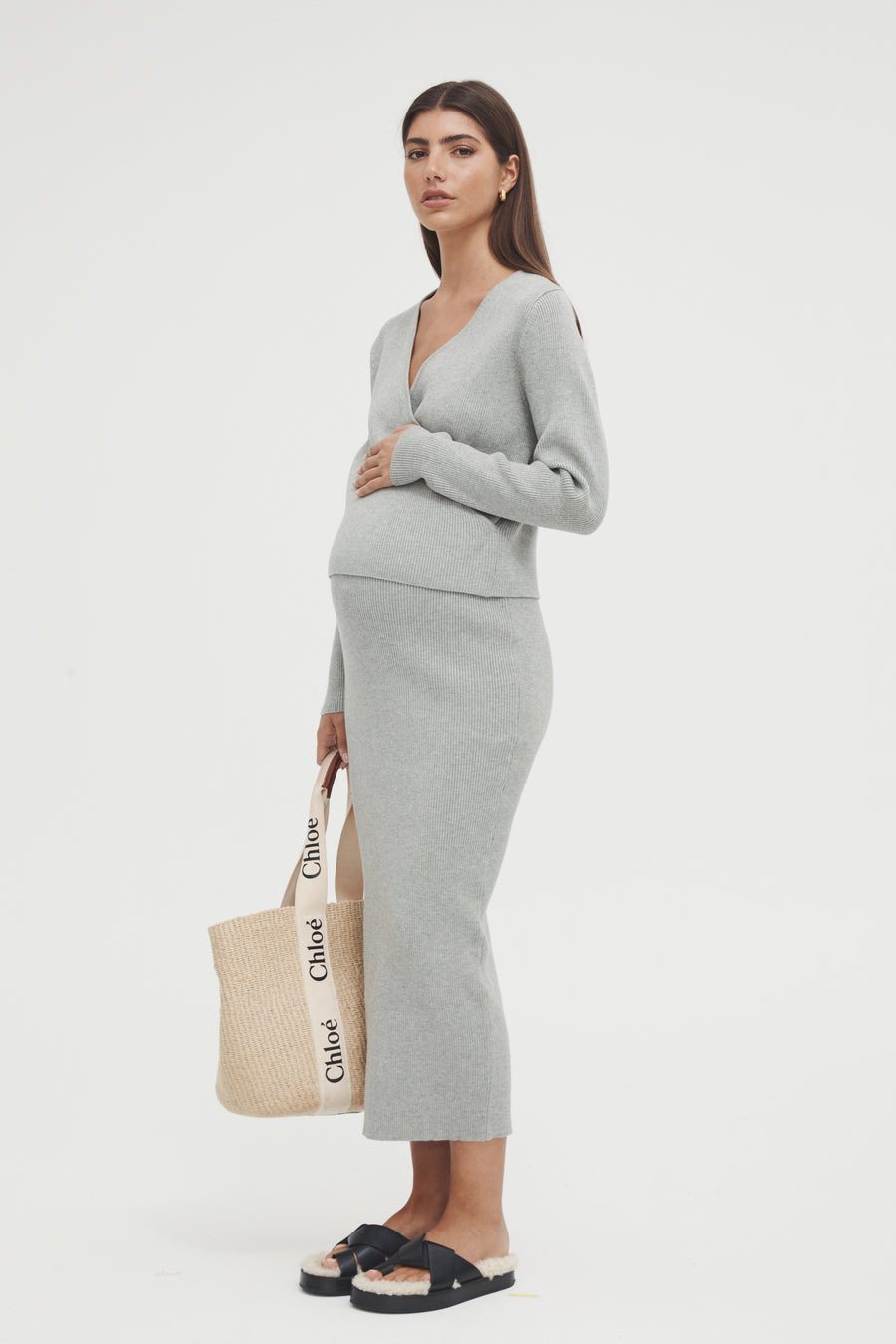 Maternity Knit Maxi Skirt (Grey) 4