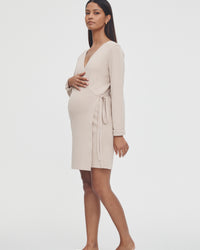 Luxury Maternity Wrap Dress (Oat) 2