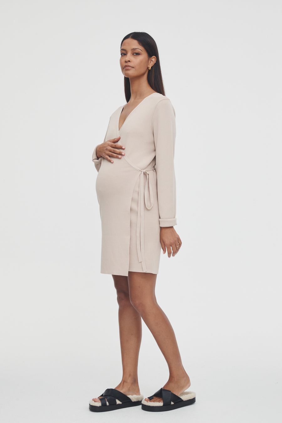 Luxury Maternity Wrap Dress (Oat) 2
