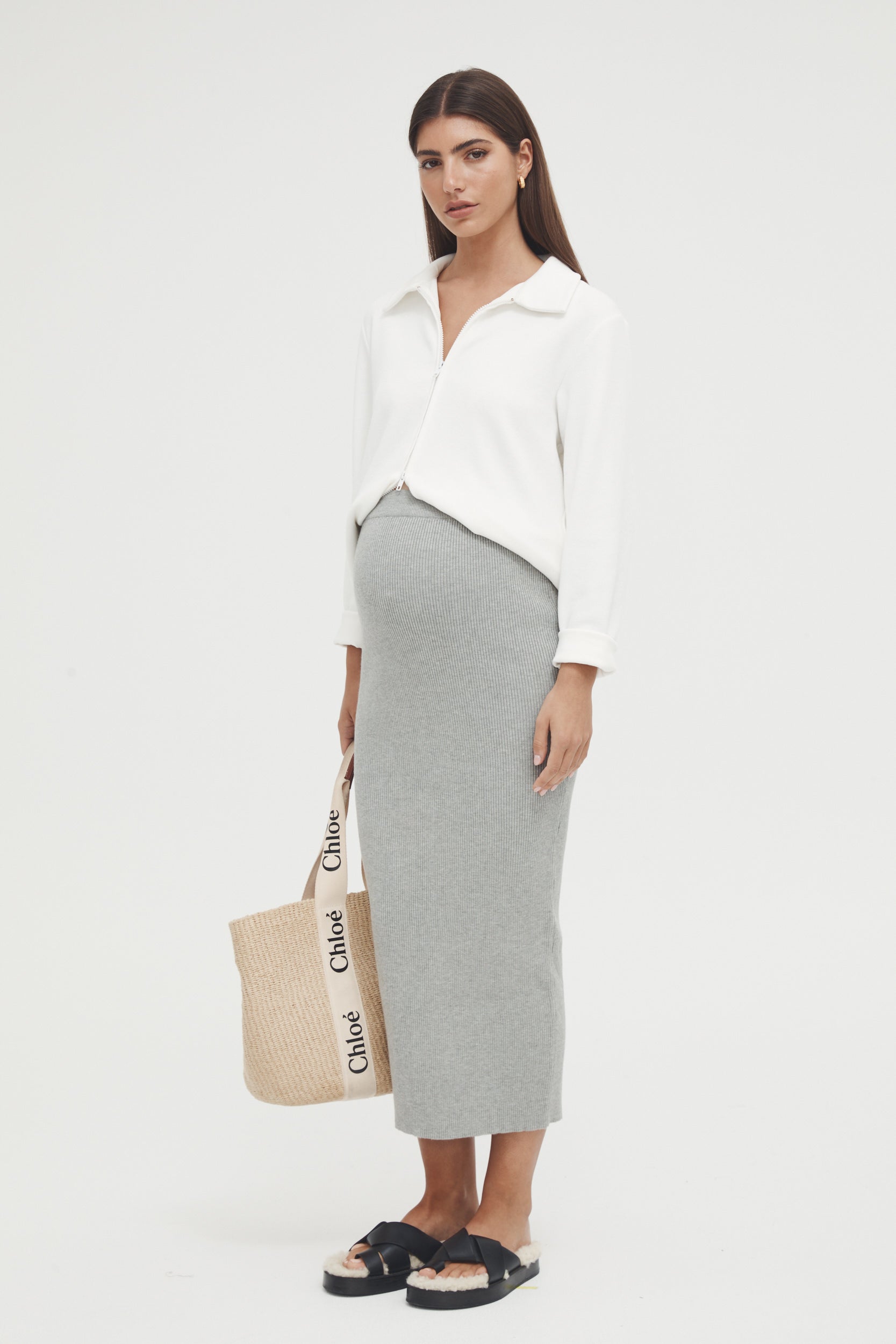 Maternity Knit Maxi Skirt (Grey) 1