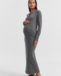 Ribbed Maternity Maxi Dress (Charcoal) 4